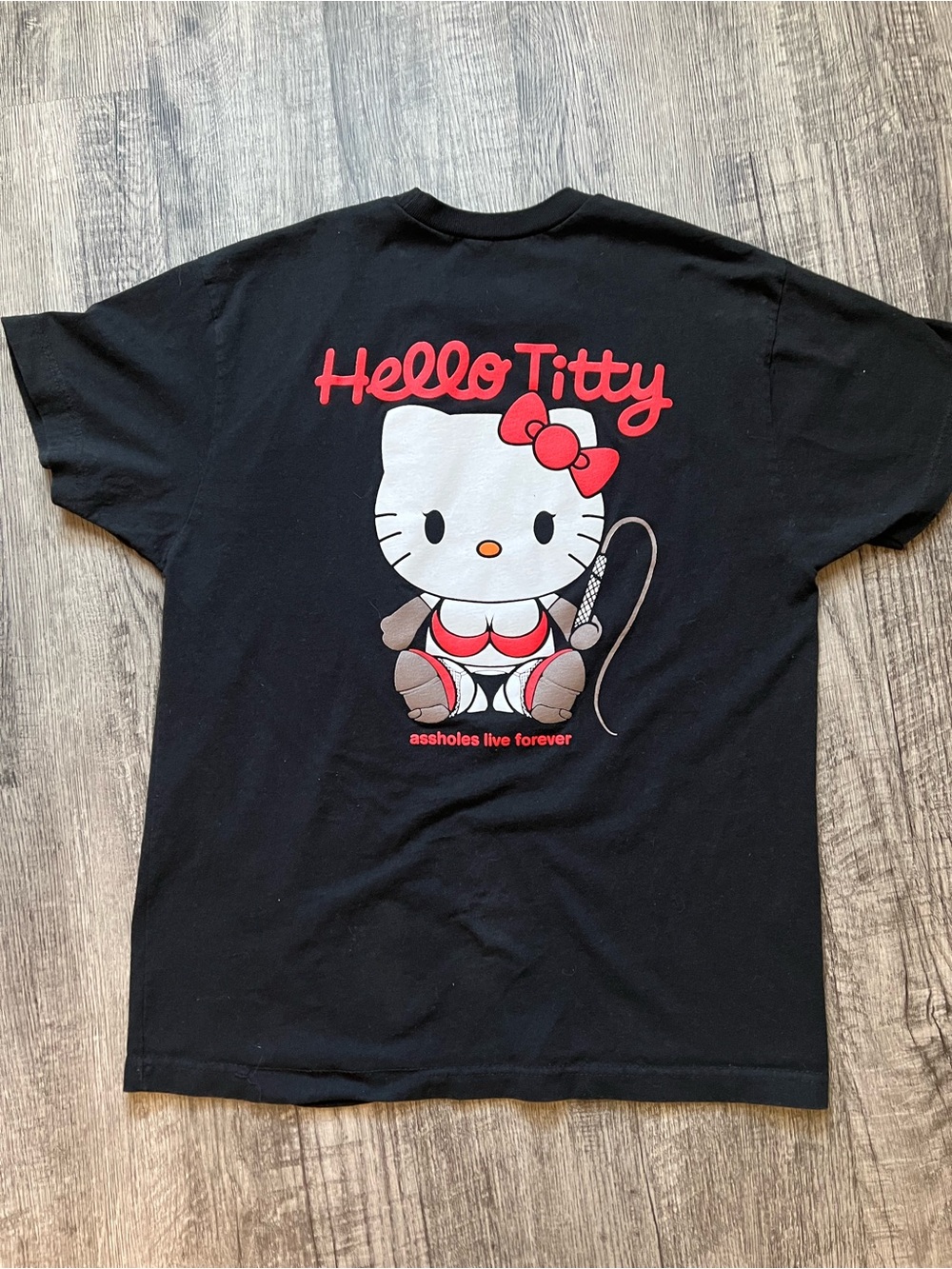 Hello Titty Black Graphic Tee - Playful Kitty Print